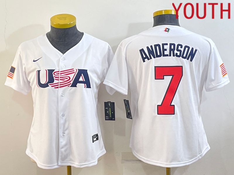 Youth 2023 World Cub USA #7 Anderson White MLB Jersey6